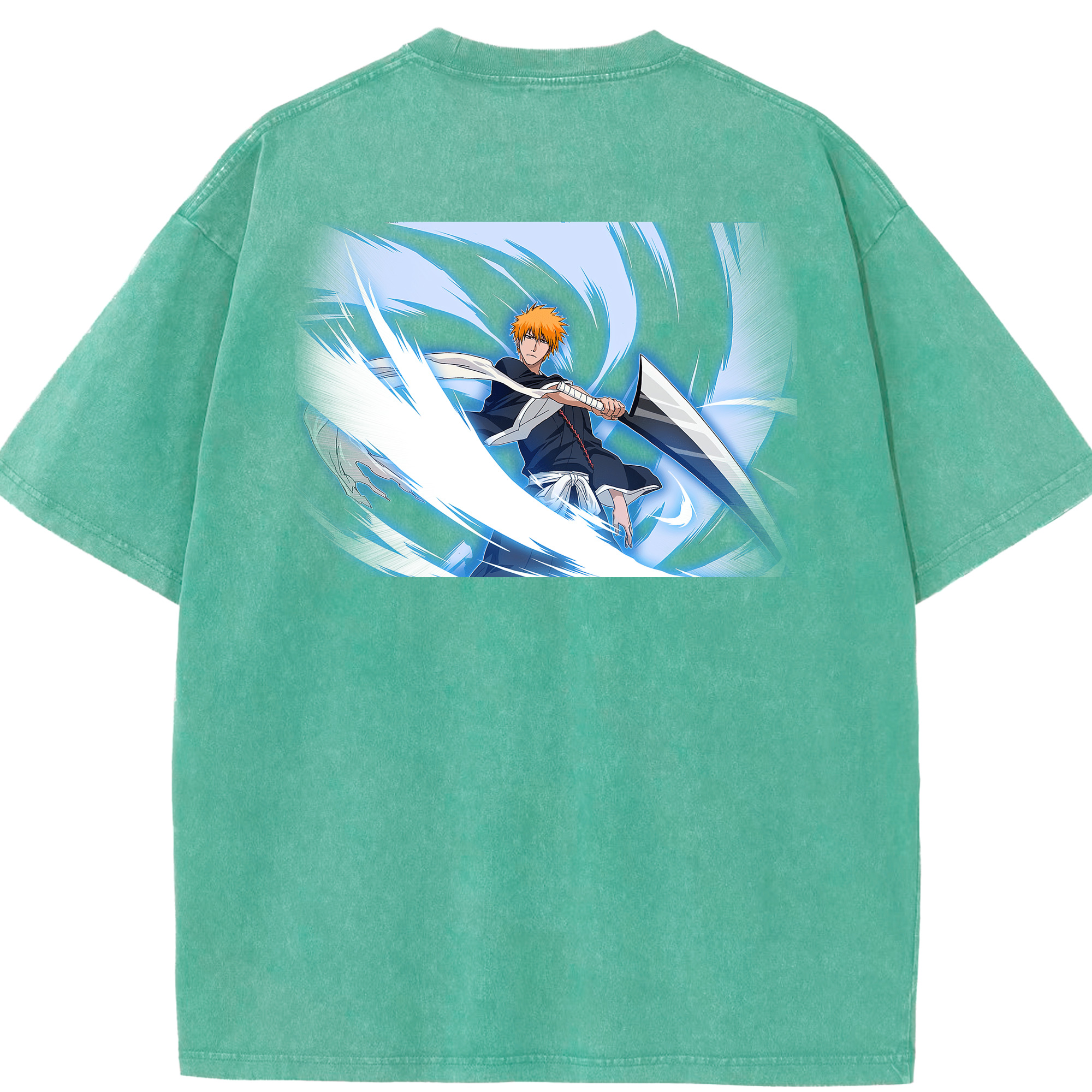 （画像用） ブリーチ 黒崎一護（くろさき いちご）BLEACH Kurosaki Ichigo 綿100% ヴィンテージ風 半袖Tシャツ（背面プリント）